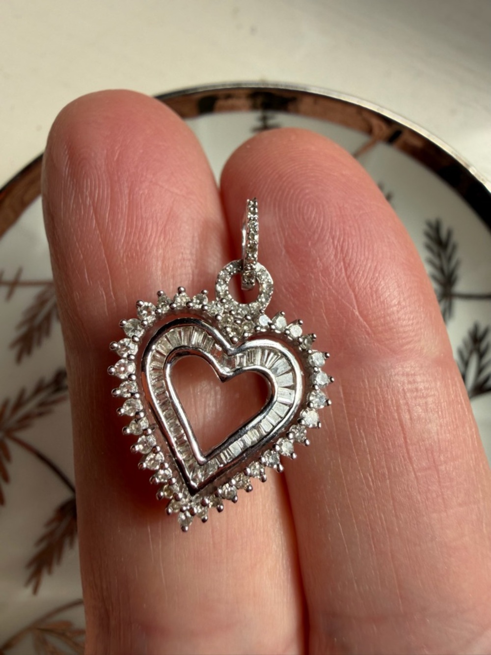 Sterling Silver Heart Pendant with Clear Stones - Silver